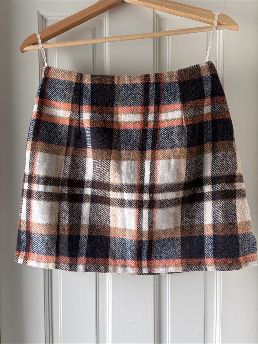 Plaid Mini Skirt in Navy, Brown & Cream